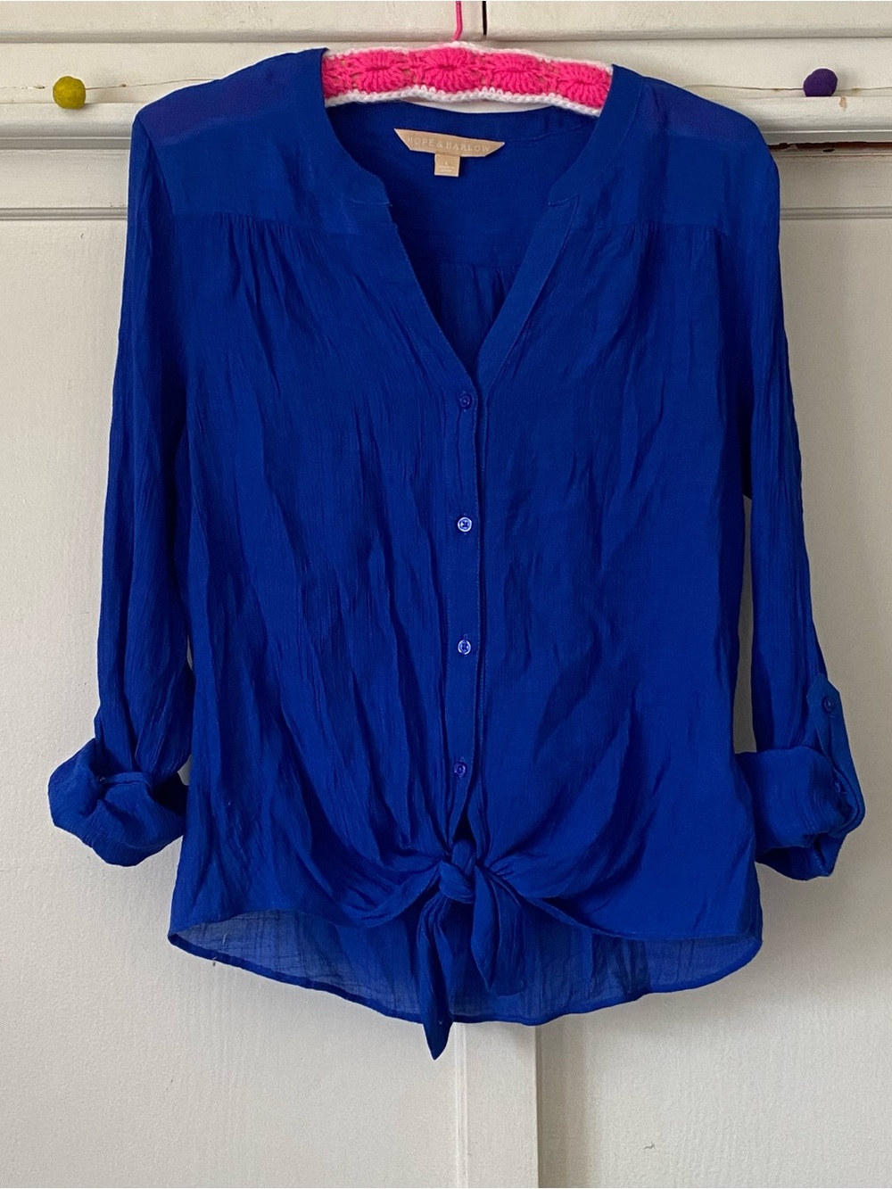 Hope & Harlow blue blouse convertible sleeves